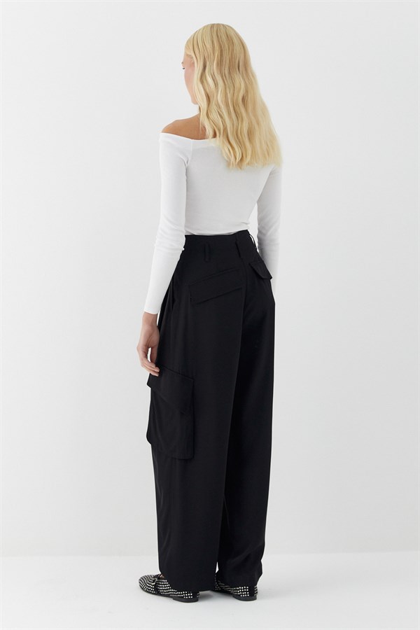 Dökümlü Kargo Pantolon Siyah