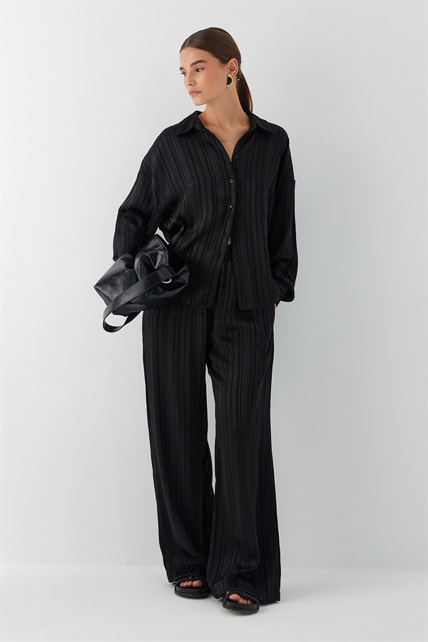 Dökümlü Oversize Takım Siyah