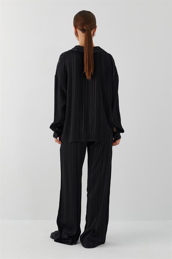 Dökümlü Oversize Takım Siyah