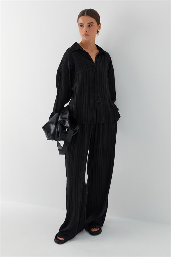 Dökümlü Oversize Takım Siyah