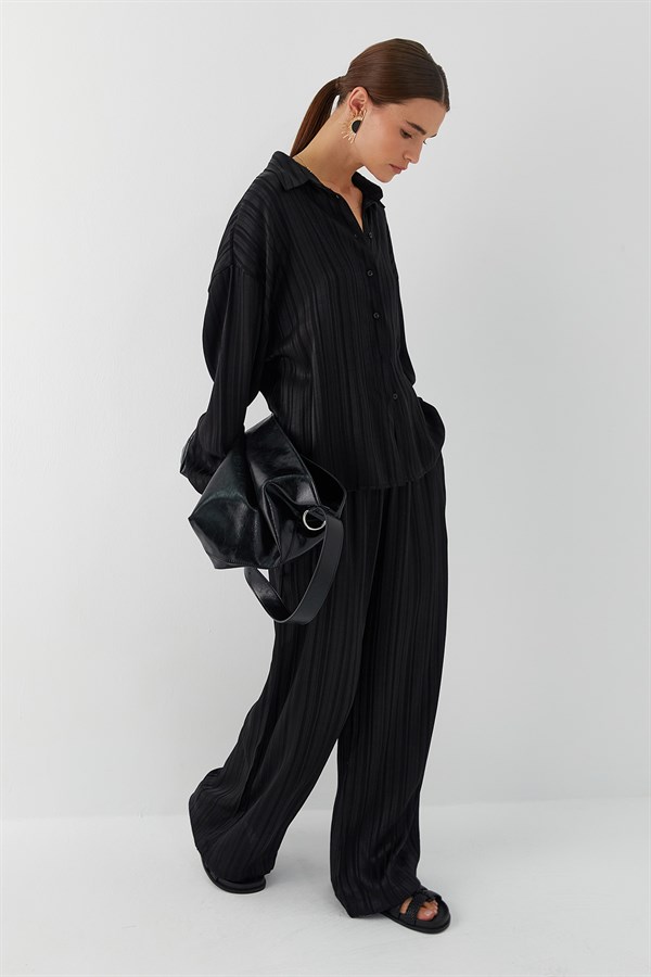 Dökümlü Oversize Takım Siyah