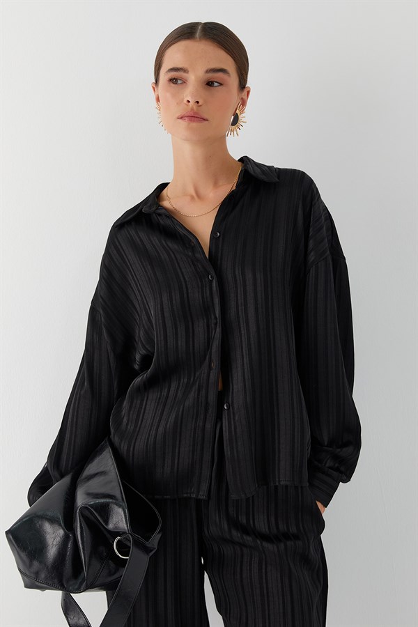 Dökümlü Oversize Takım Siyah