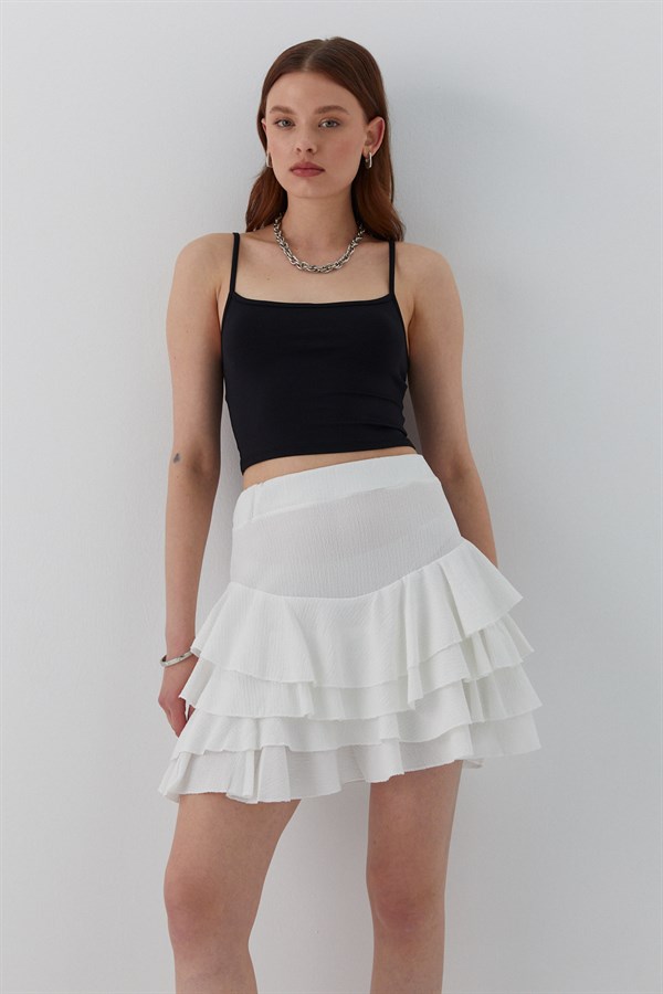 Fırfırlı Kısa Etek Ekru