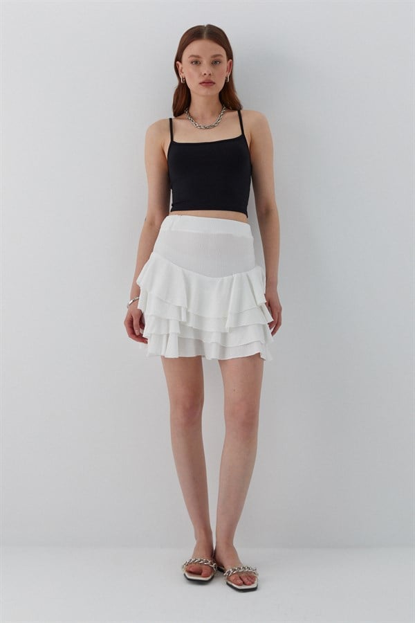Fırfırlı Kısa Etek Ekru