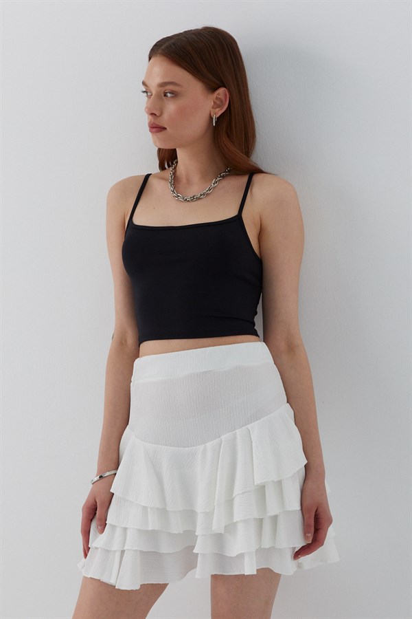 Fırfırlı Kısa Etek Ekru