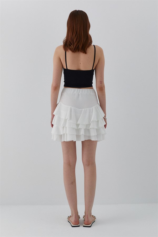 Fırfırlı Kısa Etek Ekru