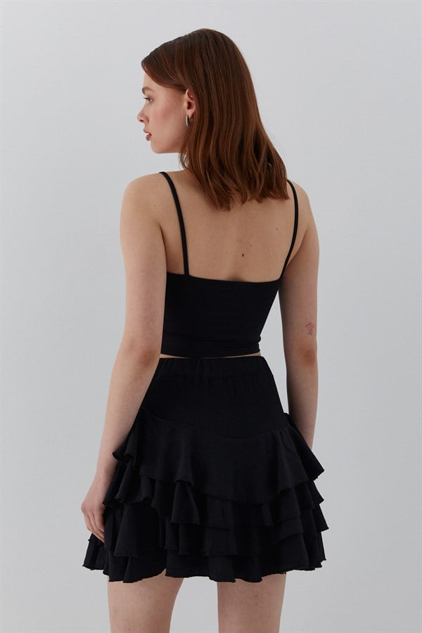 Fırfırlı Kısa Etek Siyah