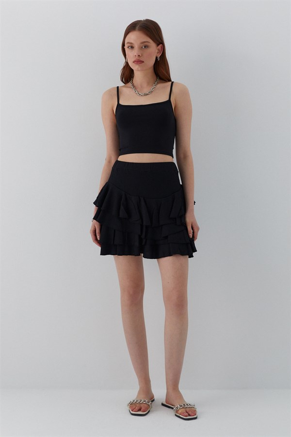 Fırfırlı Kısa Etek Siyah