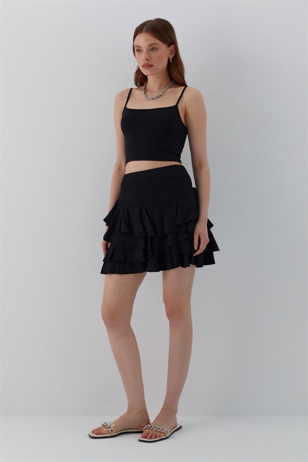Fırfırlı Kısa Etek Siyah
