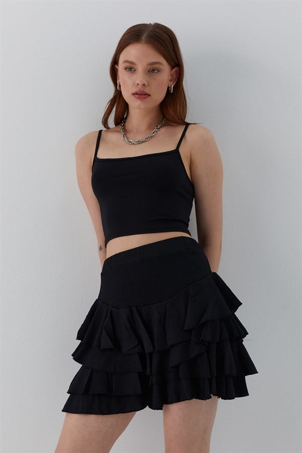 Fırfırlı Kısa Etek Siyah