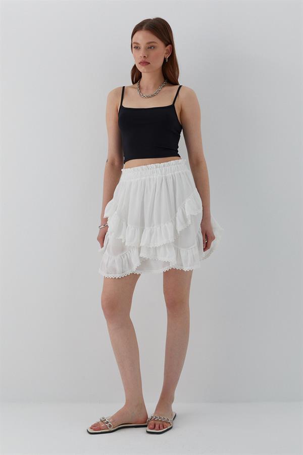 Fırfırlı Şortlu Mini Etek Ekru