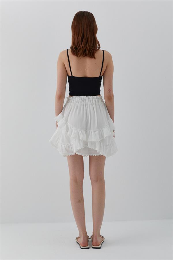 Fırfırlı Şortlu Mini Etek Ekru