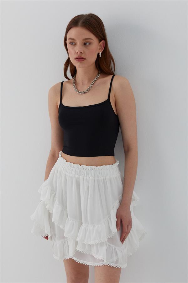 Fırfırlı Şortlu Mini Etek Ekru