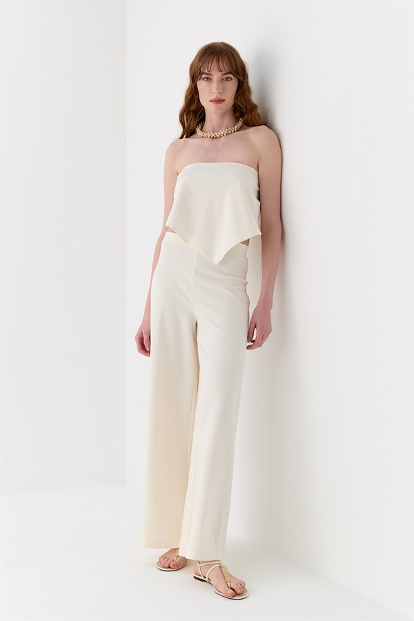 Fular Detaylı Tailored Fit Pantolon Ekru