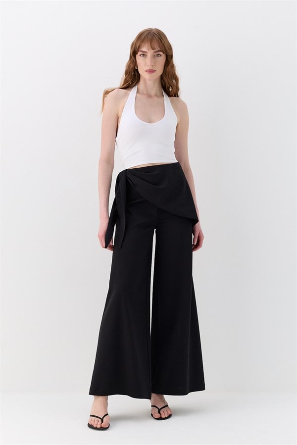 Fular Detaylı Tailored Fit Pantolon Siyah