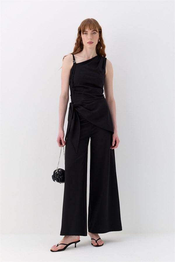 Fular Detaylı Tailored Fit Pantolon Siyah