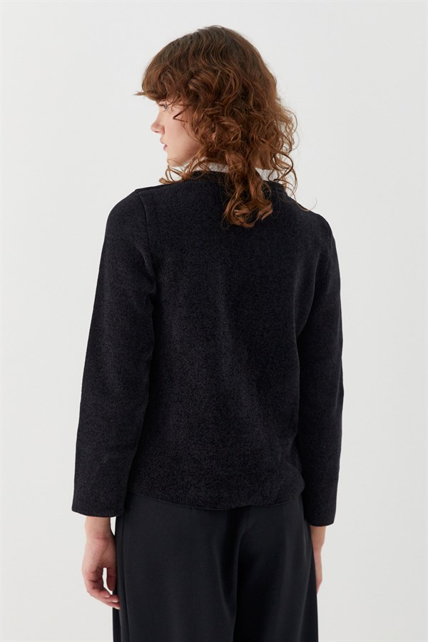 Gömlek Yaka Tek Cepli Hırka Siyah