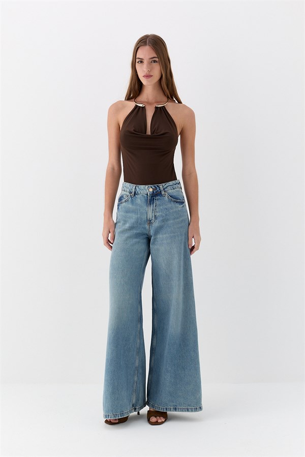 Halka Detaylı Bluz Kahverengi
