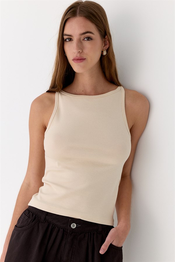 Halter Yaka Body Bej