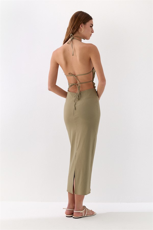 Halter Yaka Midi Elbise Çağla