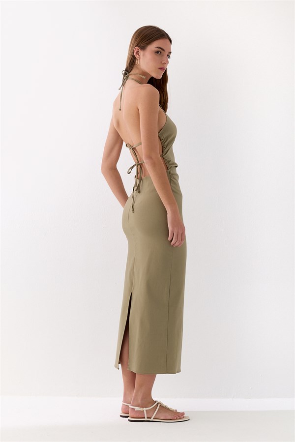 Halter Yaka Midi Elbise Çağla