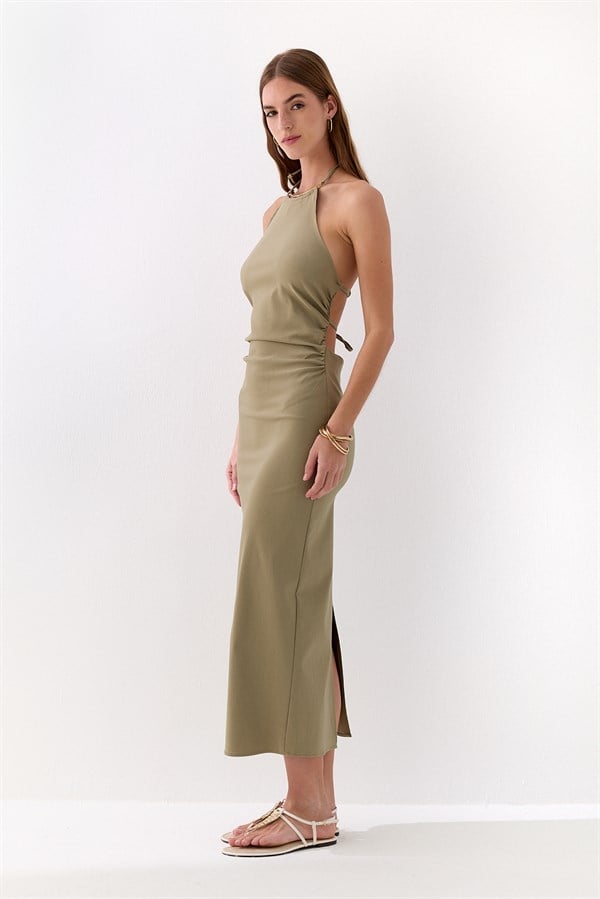 Halter Yaka Midi Elbise Çağla