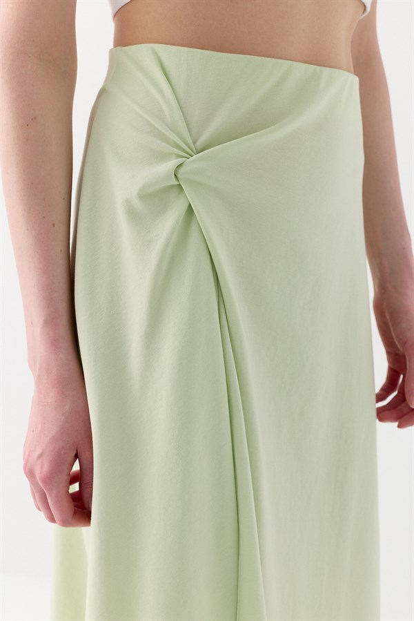 İnterlok Yırtmaçlı Midi Etek Yeşil