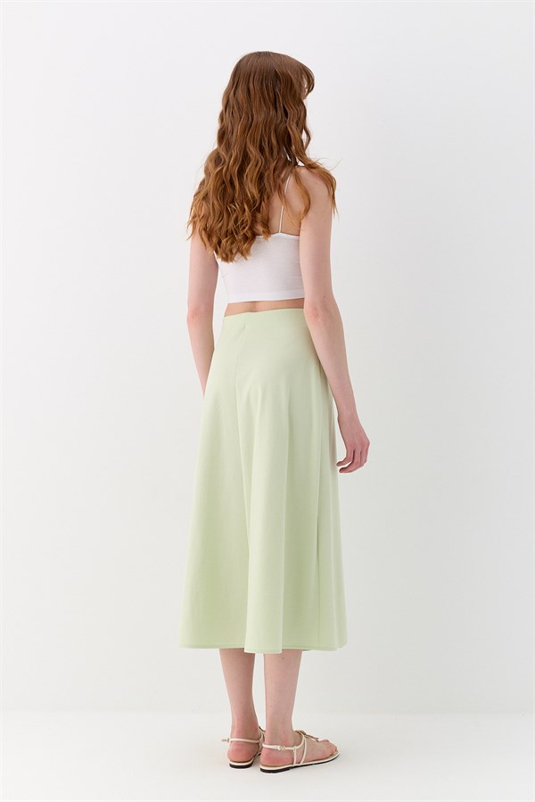 İnterlok Yırtmaçlı Midi Etek Yeşil