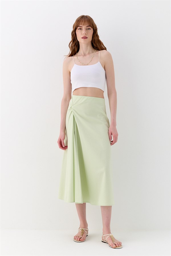 İnterlok Yırtmaçlı Midi Etek Yeşil