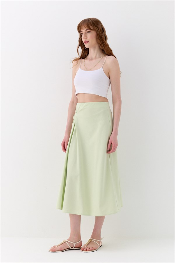 İnterlok Yırtmaçlı Midi Etek Yeşil