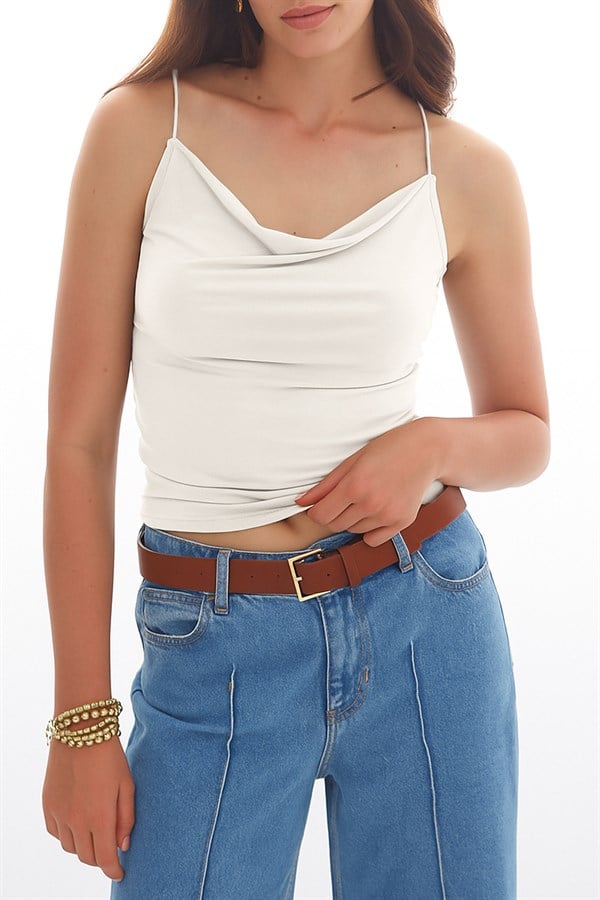 İp Askılı Bluz Ekru