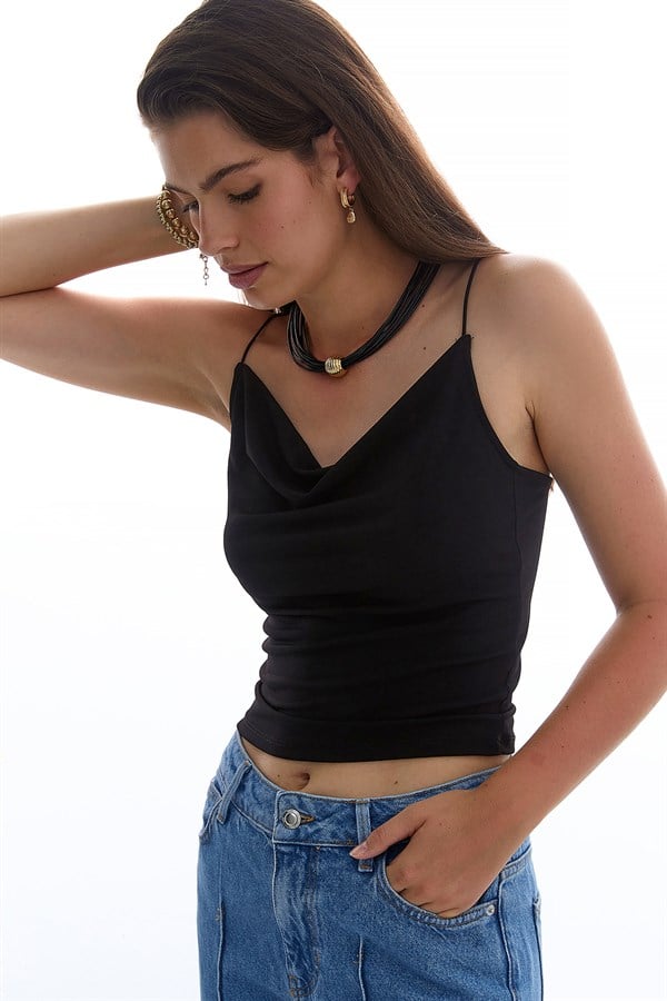 İp Askılı Bluz Siyah