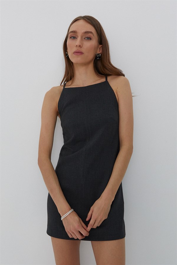 İp Askılı Mini Elbise Antrasit