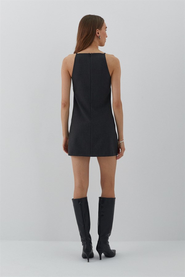 İp Askılı Mini Elbise Antrasit
