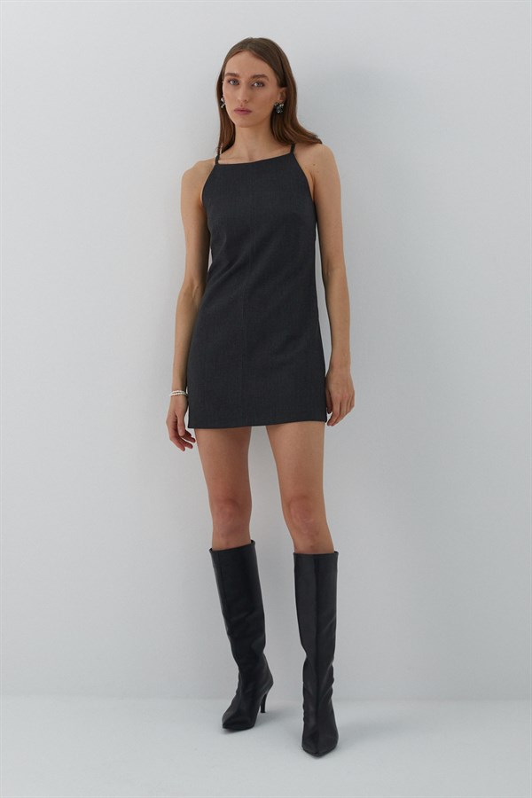 İp Askılı Mini Elbise Antrasit