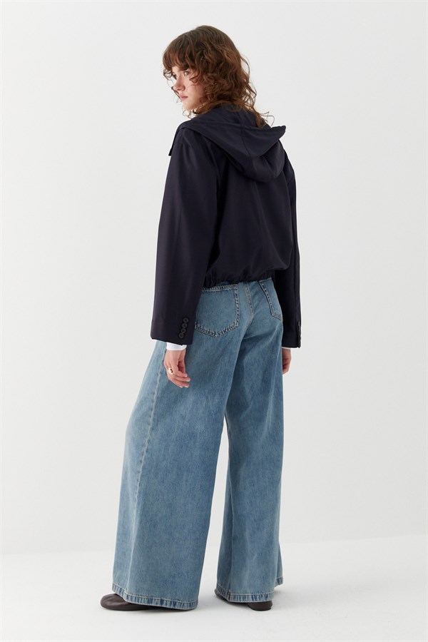 Kapüşonlu Fermuarlı Ceket Lacivert