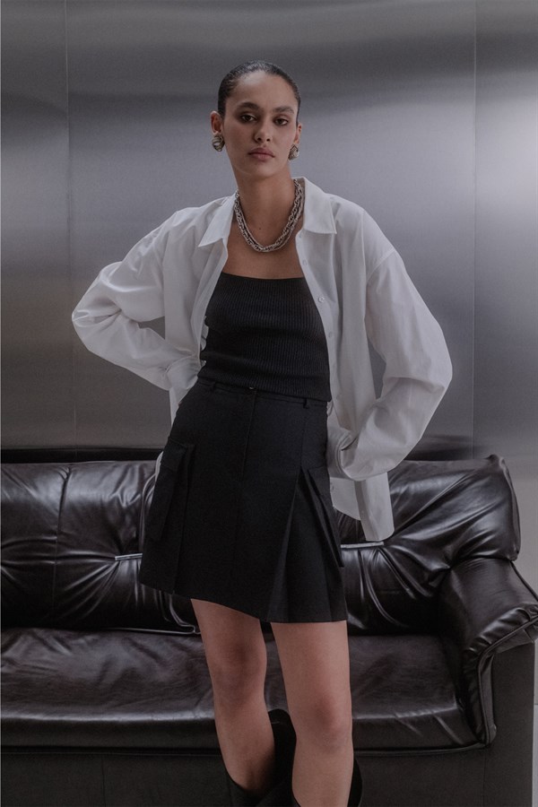 Kargo Cepli Mini Etek Siyah