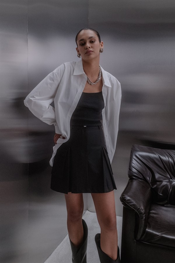 Kargo Cepli Mini Etek Siyah