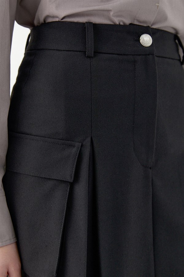 Kargo Cepli Mini Etek Siyah