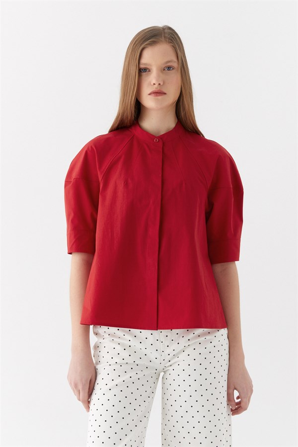 Karpuz Kol Pamuk Gömlek Kırmızı