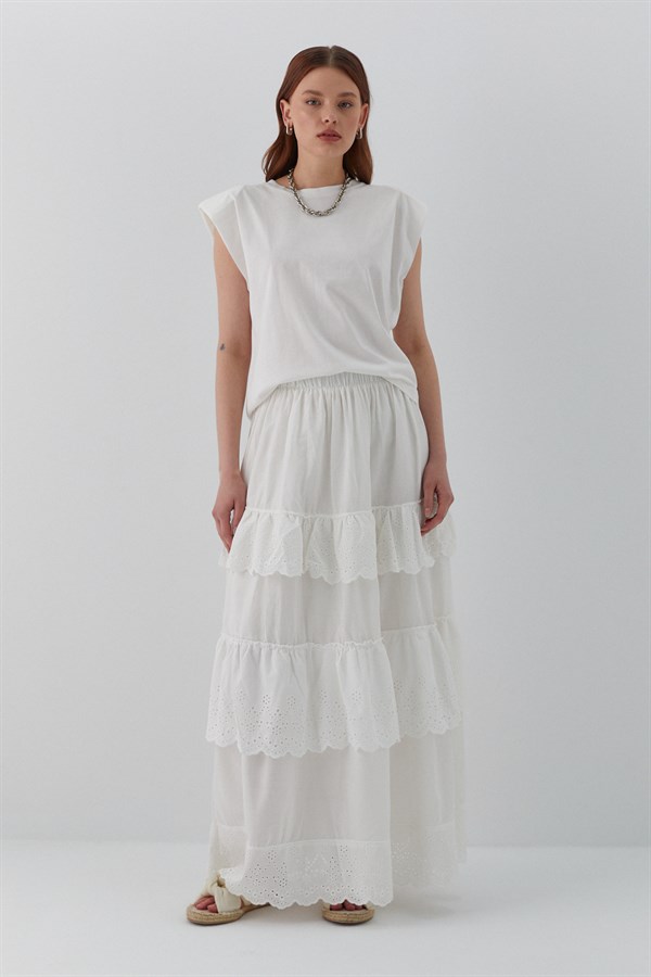 Katlı Pileli Etek Ekru