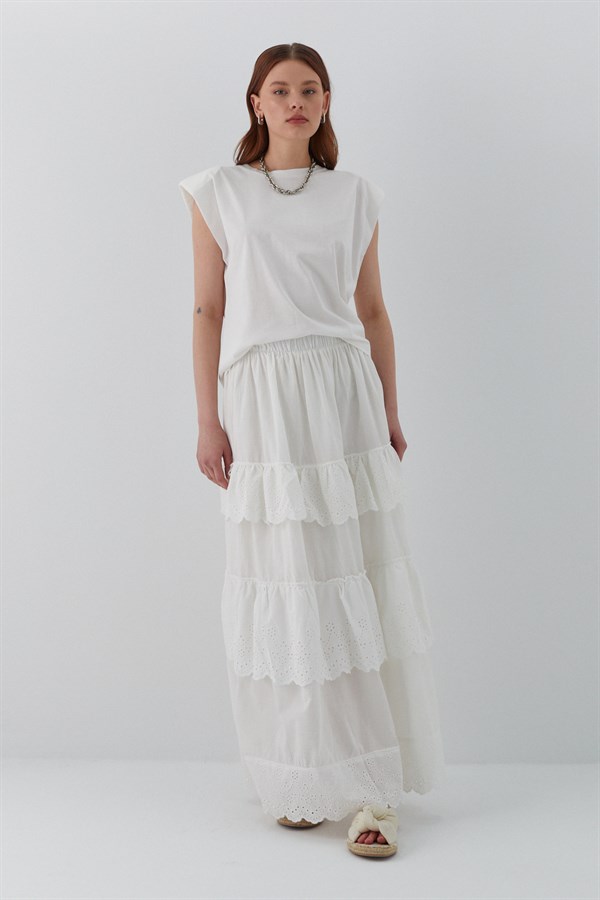 Katlı Pileli Etek Ekru