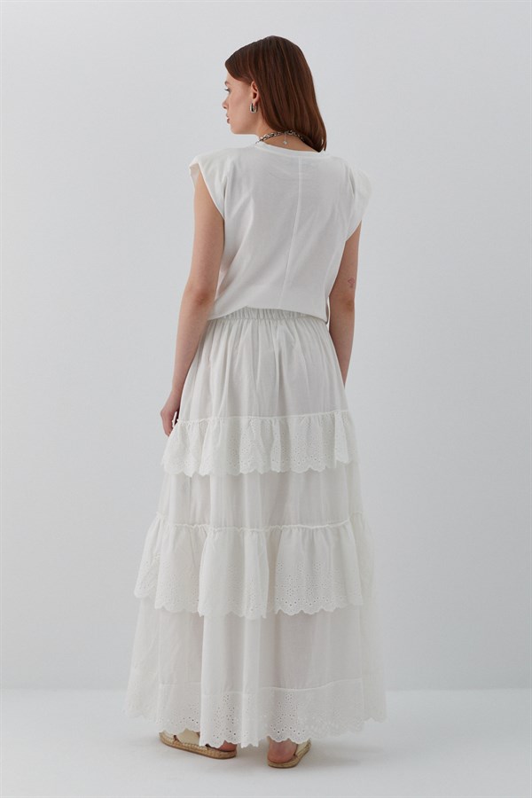 Katlı Pileli Etek Ekru