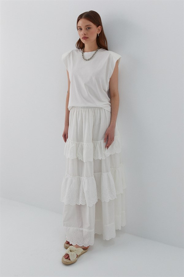 Katlı Pileli Etek Ekru