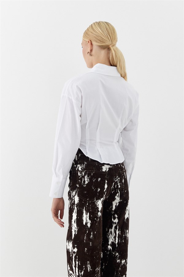 Kemer Detaylı Gömlek Beyaz