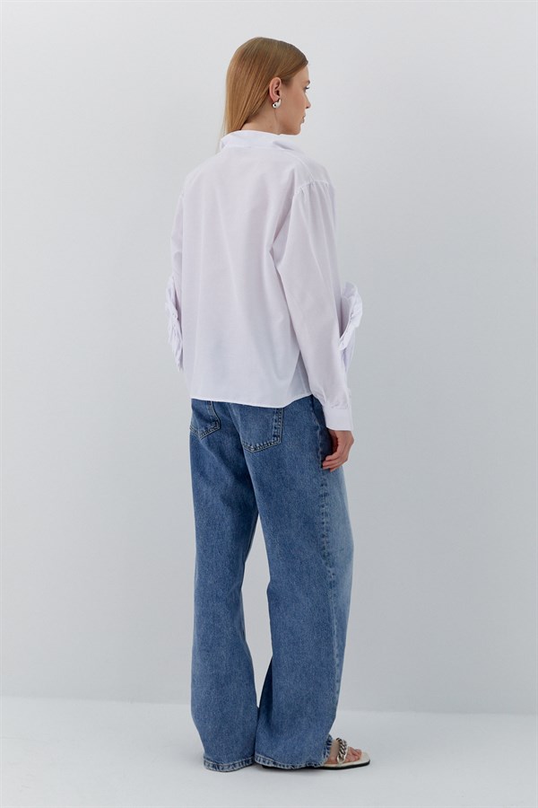 Kolu Güllü Gömlek Beyaz