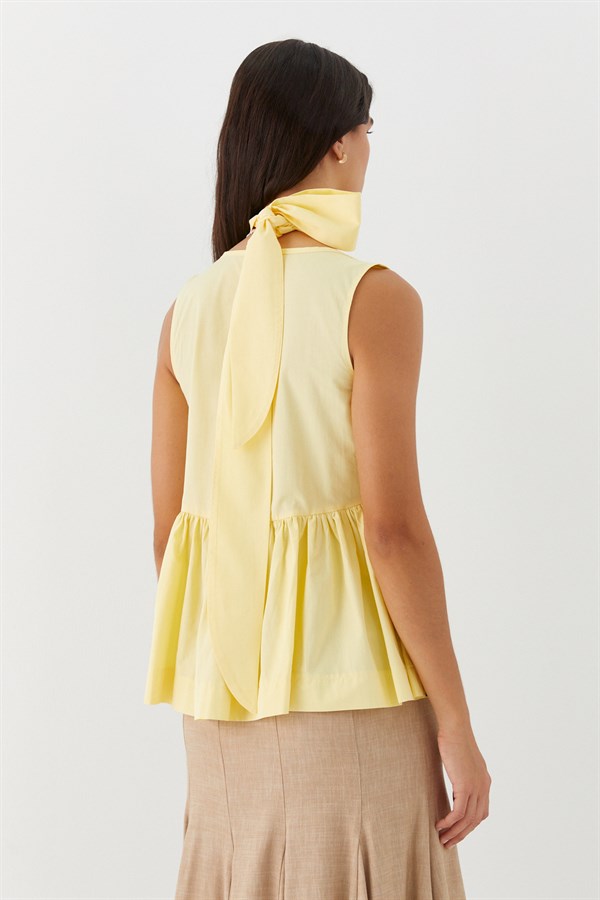 Kuşak Bağlamalı Kolsuz Bluz Sarı