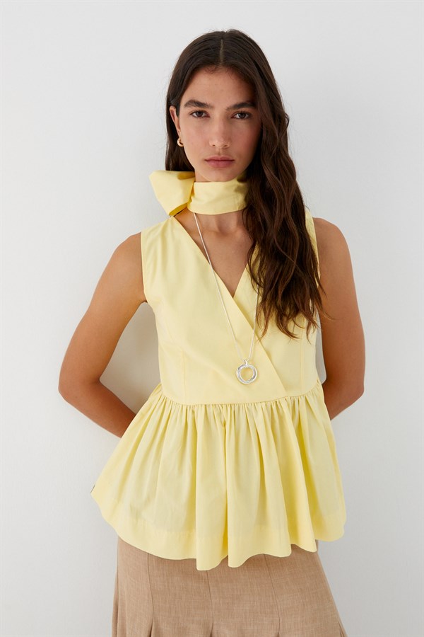 Kuşak Bağlamalı Kolsuz Bluz Sarı