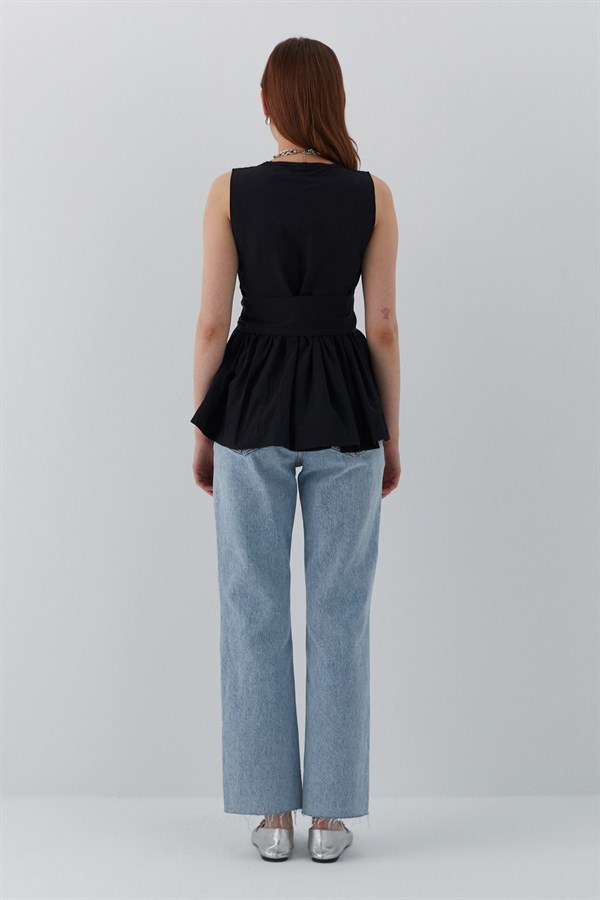 Kuşak Bağlamalı Kolsuz Bluz Siyah