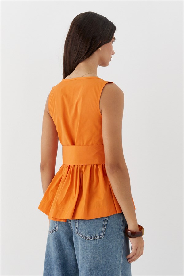 Kuşak Bağlamalı Kolsuz Bluz Turuncu